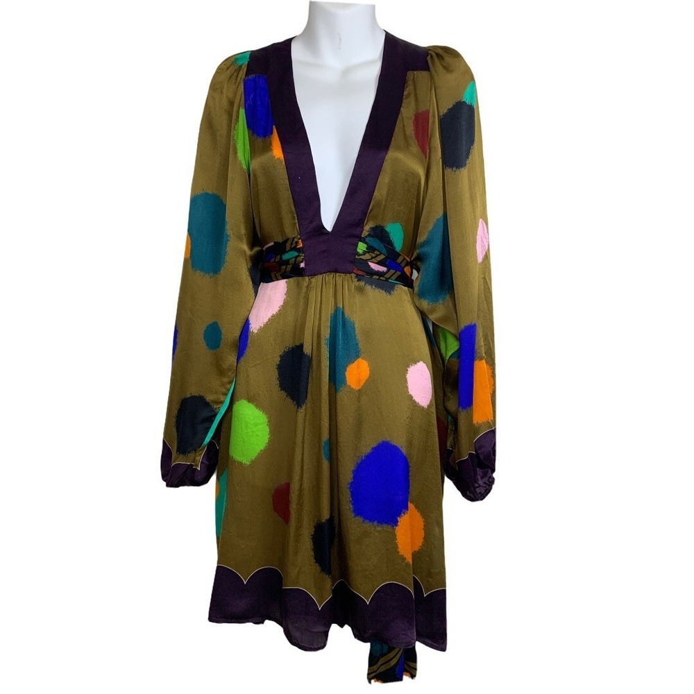 Ter et Bantine Silk Tent Dress IT 40 US 8 Polka Dot Belted Artsy Lagenlook Fairy